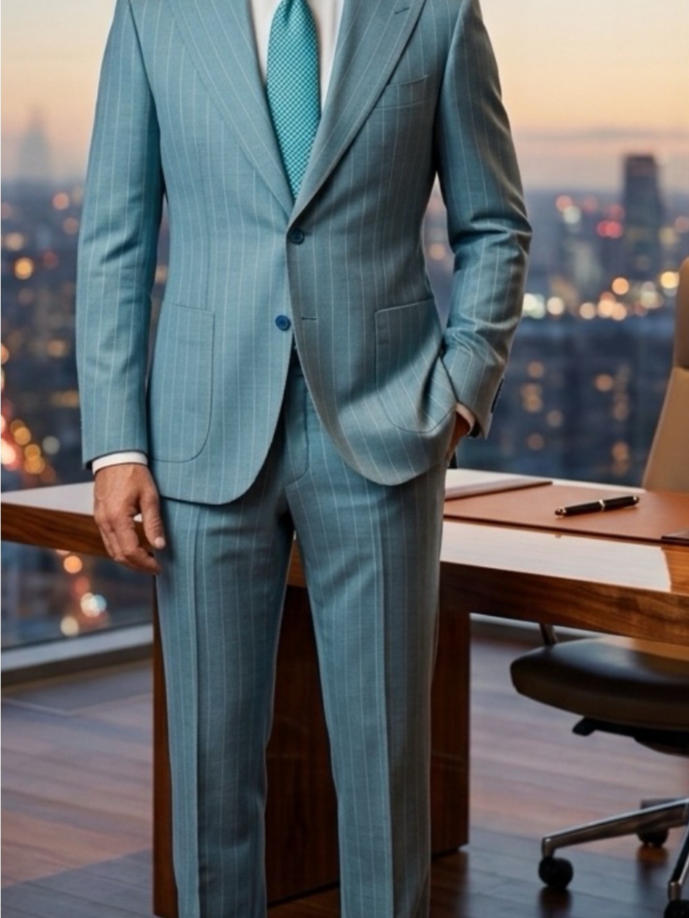 Men's Light Blue Pinstripe wool suit
Made in Italy